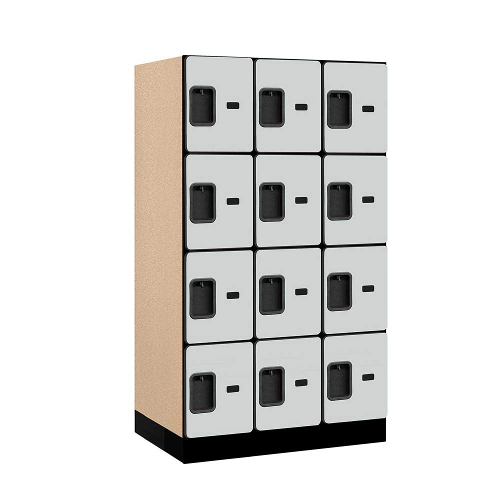 12 Wide Four Tier Designer Wood Locker - 3 Wide - 5 Feet High - 21 Inches Deep - Gray