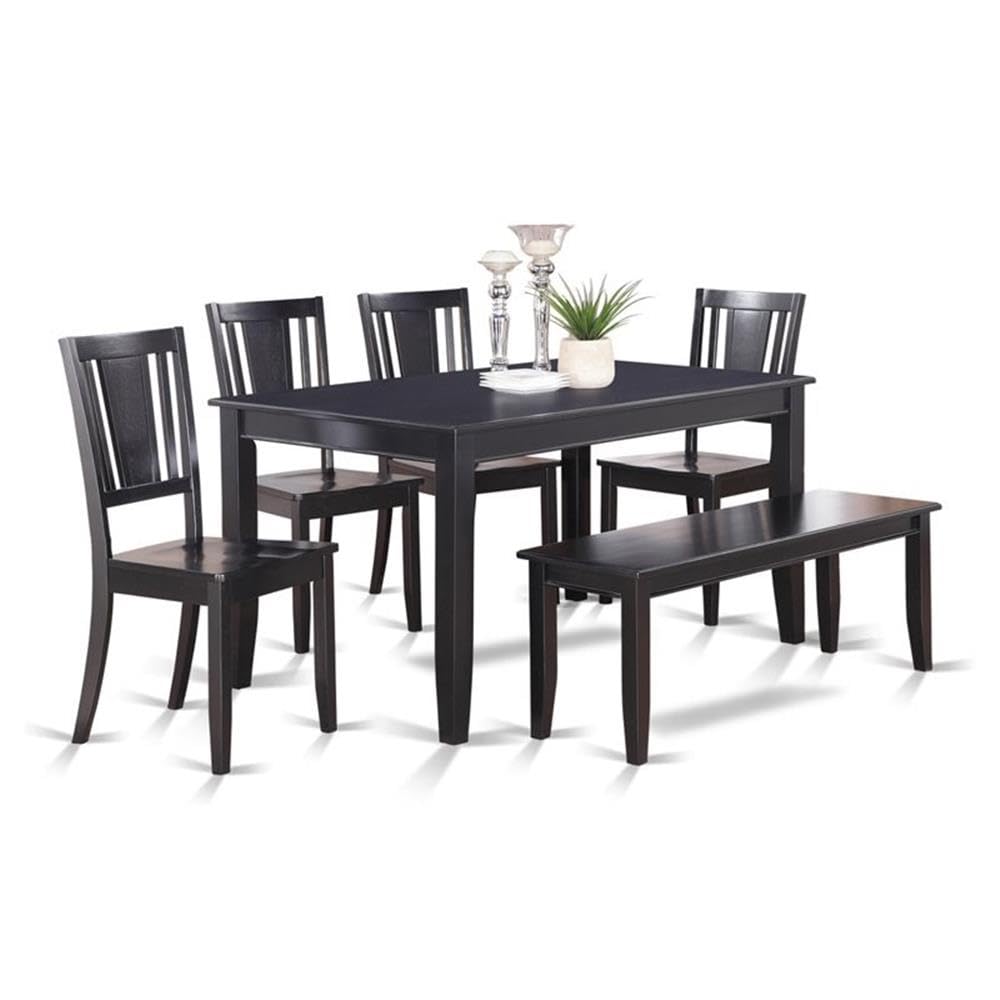 DULE6-BLK-W 6 Pc Dining Table with bench-Dining Table and 4 Dining Chairs and Bench