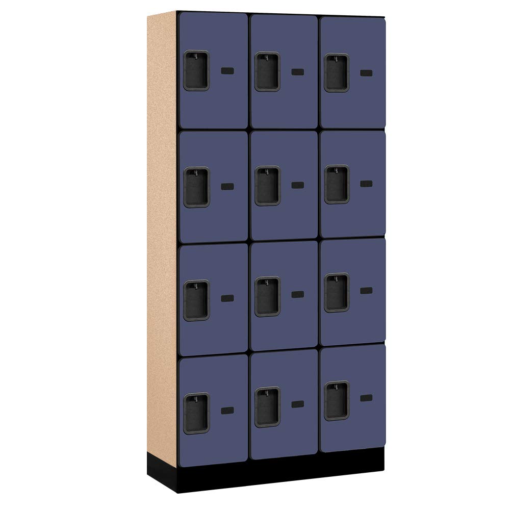 12 Wide Four Tier Designer Wood Locker - 3 Wide - 6 Feet High - 15 Inches Deep - Blue