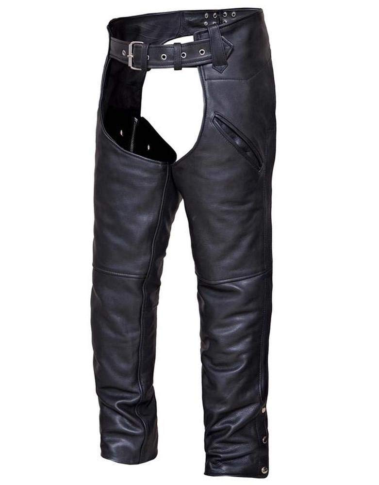 Unisex Naked Leather Deep Pocket Motorcycle Chaps,Black,Size - Medium