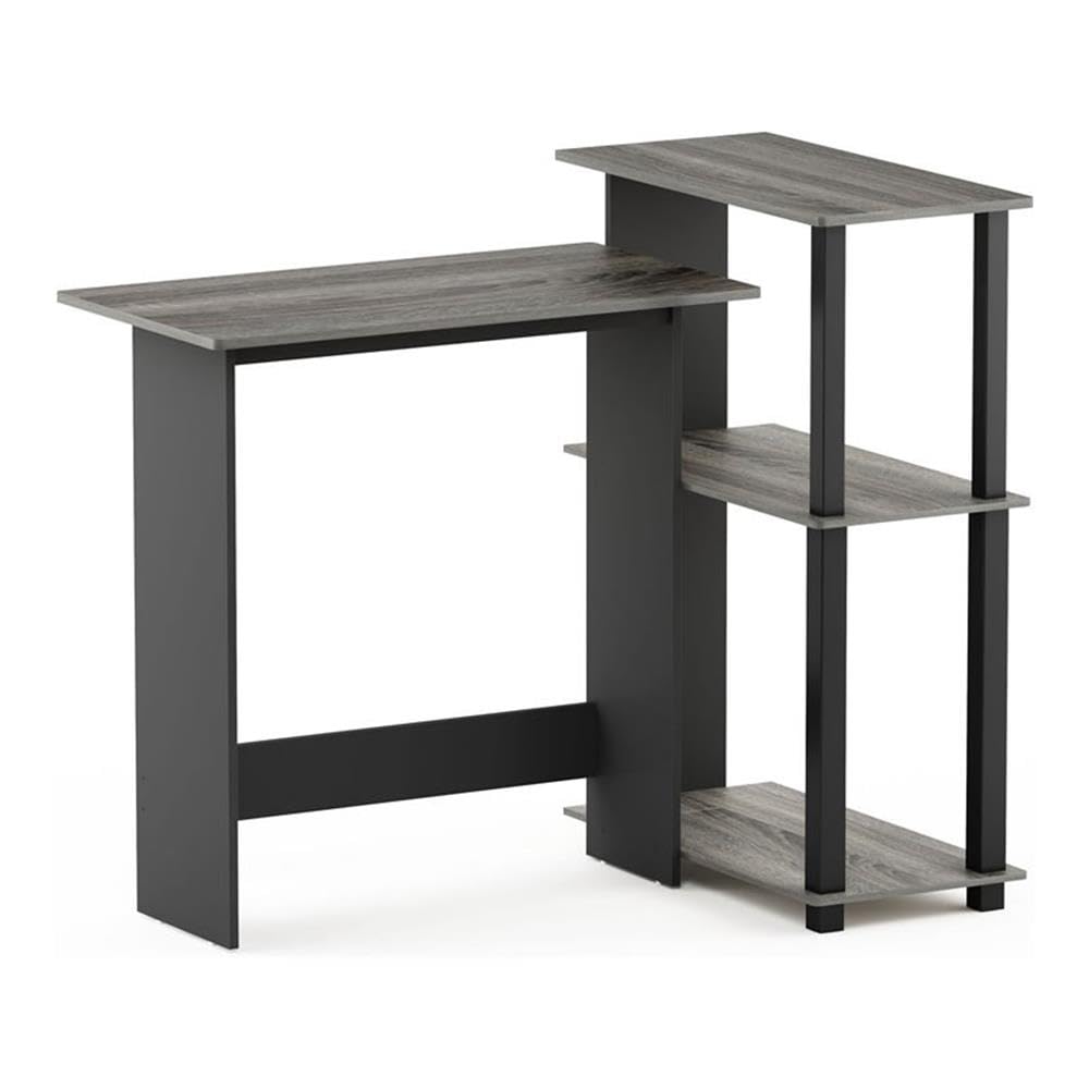 Furinno Abbott Corner Computer Desk with Bookshelf, French Oak Grey/Black, 16086R1GYW/BK