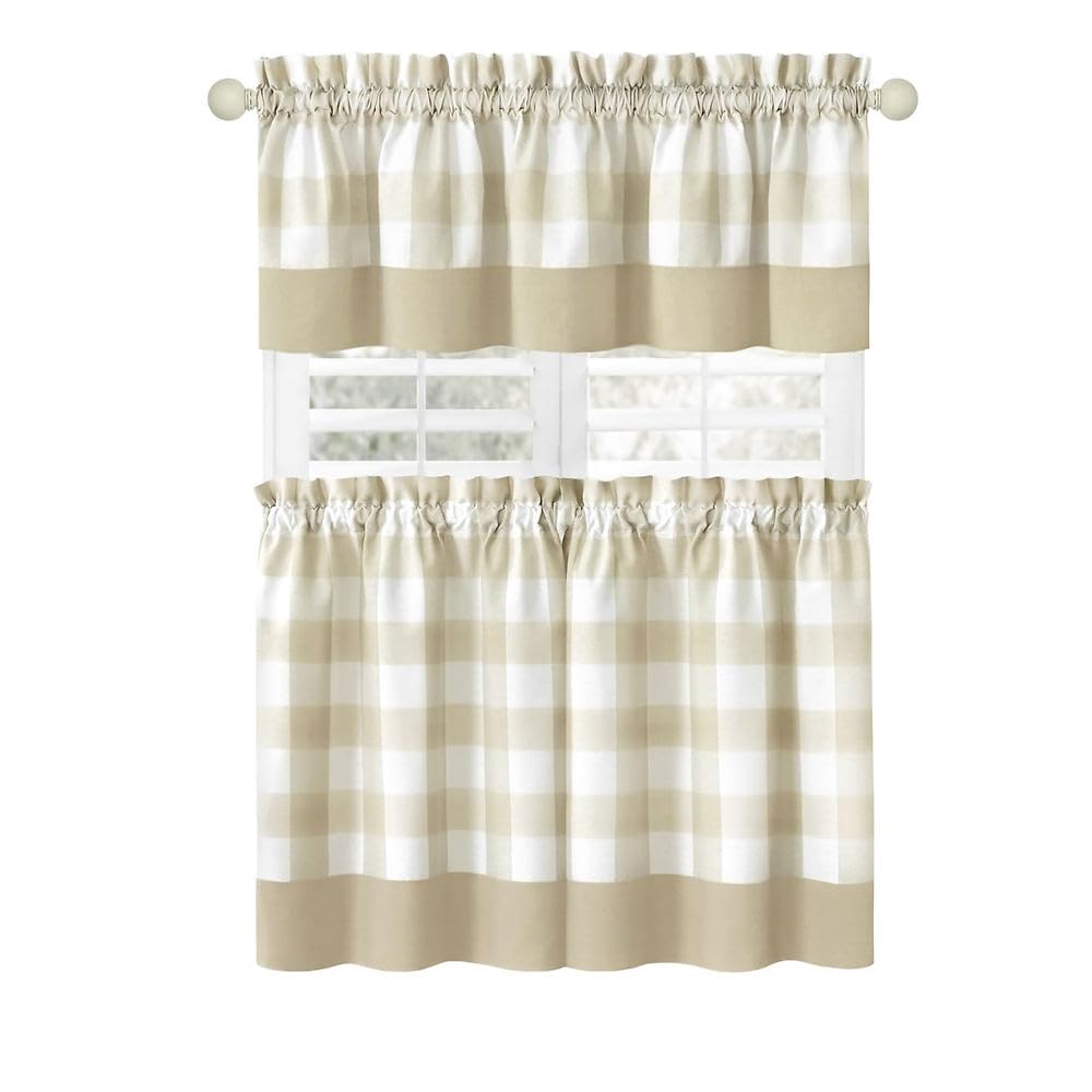 Hunter Window Curtain Tier Pair and Valance Set - 57x36 - Tan