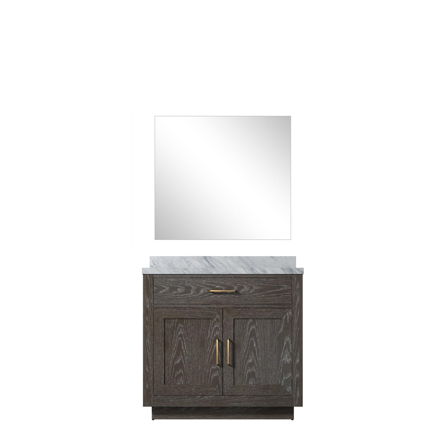 Abbey 36 in W x 22 in D Brown Oak Single Bath Vanity Carrara Marble Countertop and 34 in Mirror
