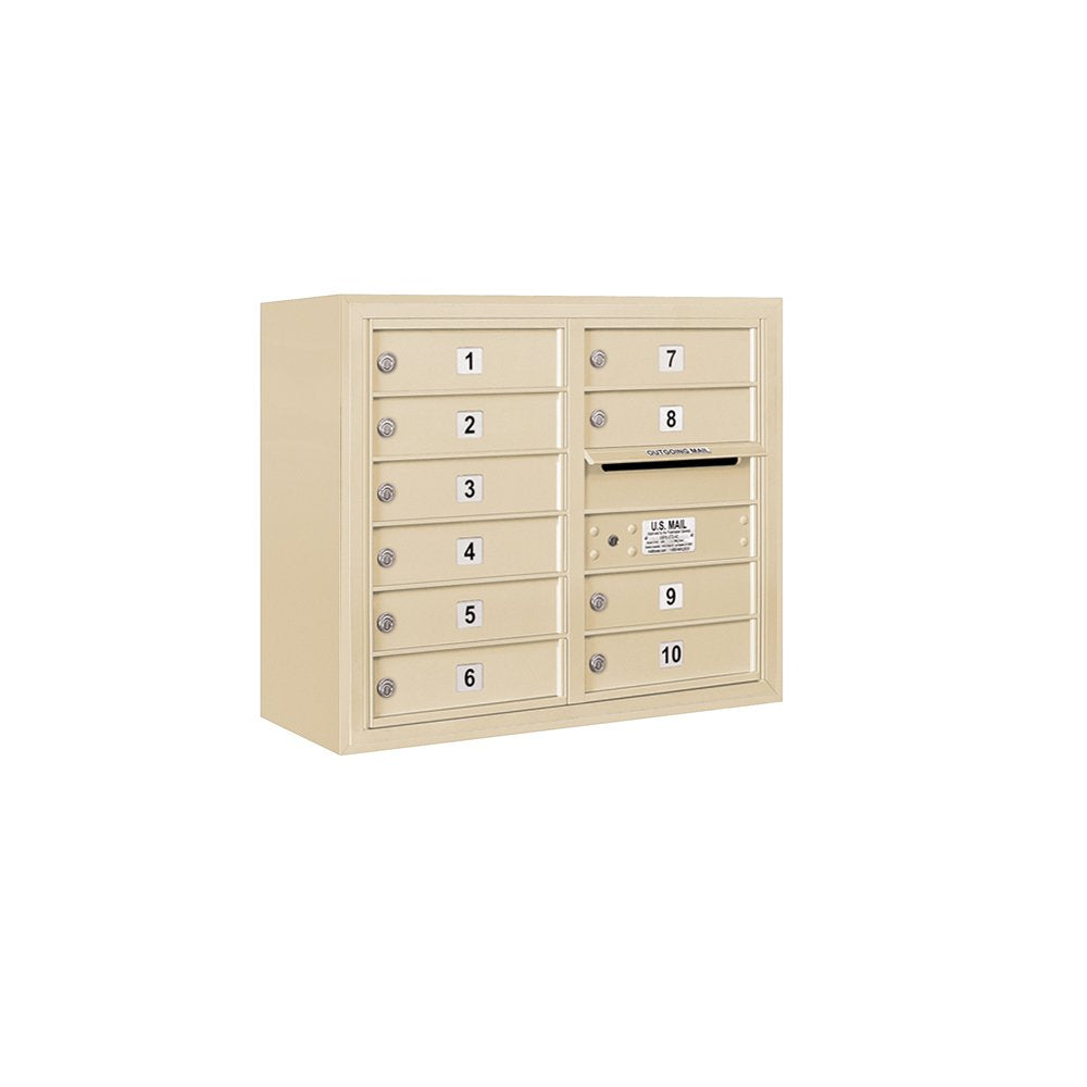 6 Door High Surface Mounted 4C Horizontal Mailbox with 10 Doors in Sandstone with USPS Access