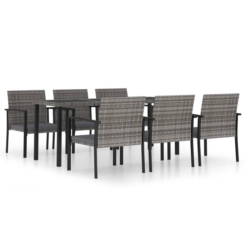 vidaXL 7 Piece Garden Dining Set Poly Rattan Gray