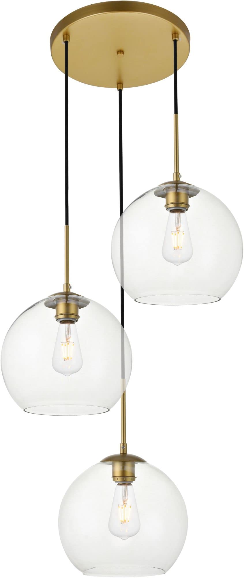 Baxter 3 Lights Brass Pendant With Clear Glass