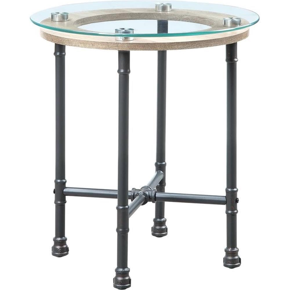 LV00436 - End Table, Clear Glass & Sandy Gray Finish - Brantley