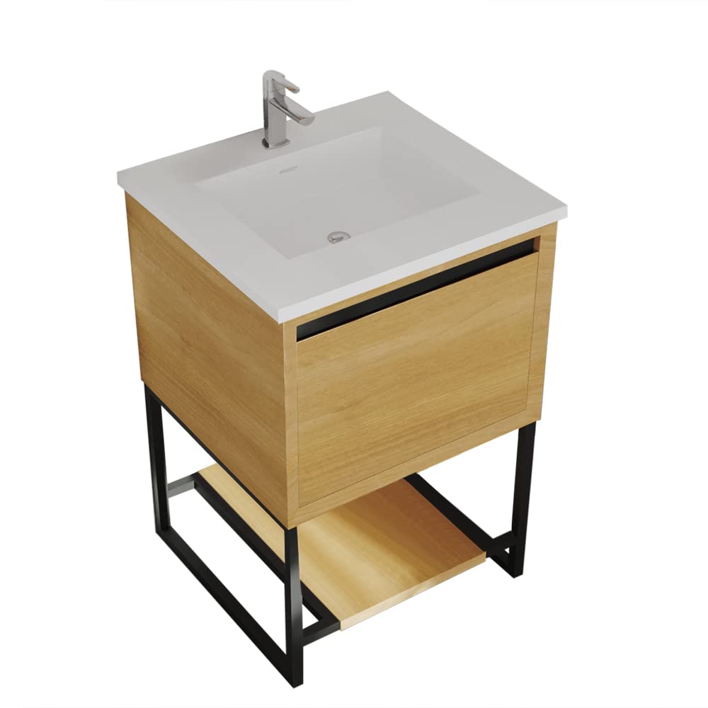 Alto 24 - California White Oak Cabinet + Matte White VIVA Stone Solid Surface Countertop