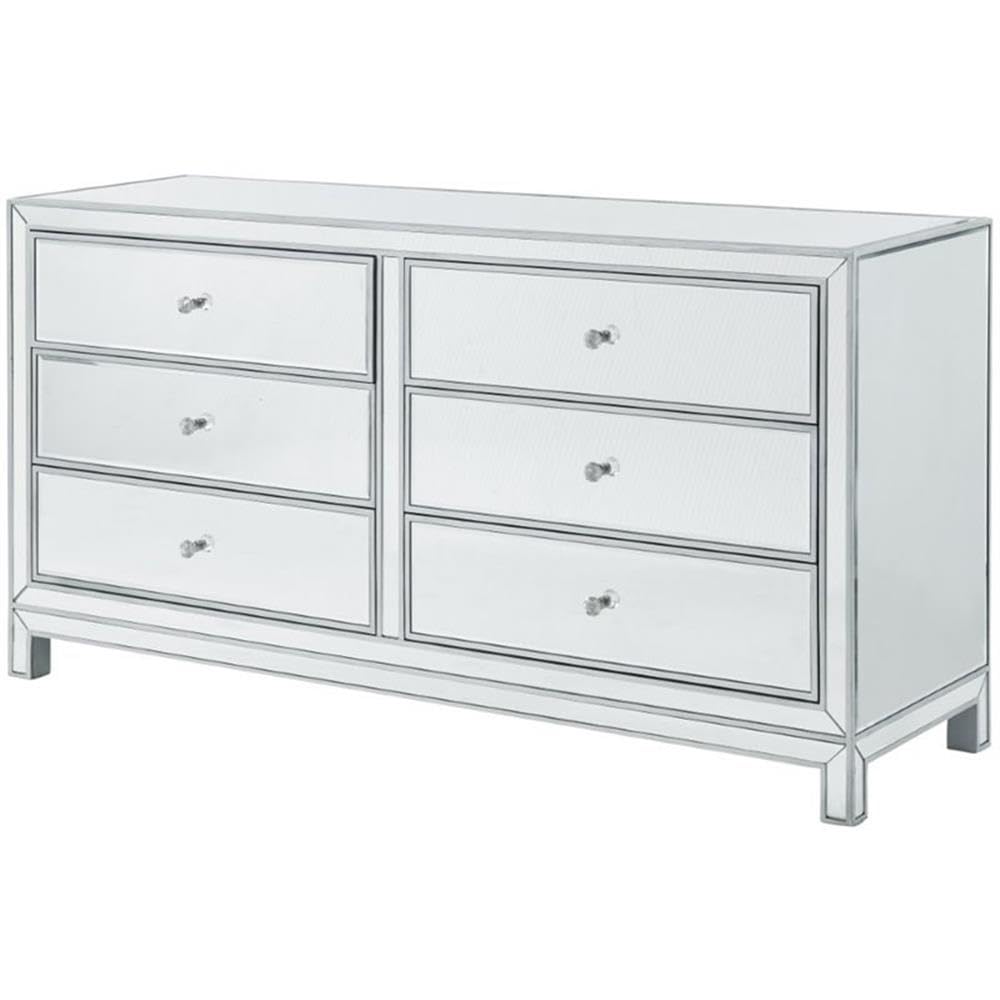 Elegant Decor Reflexion 6 Drawer 60' Mirrored Dressser In Antique Silver