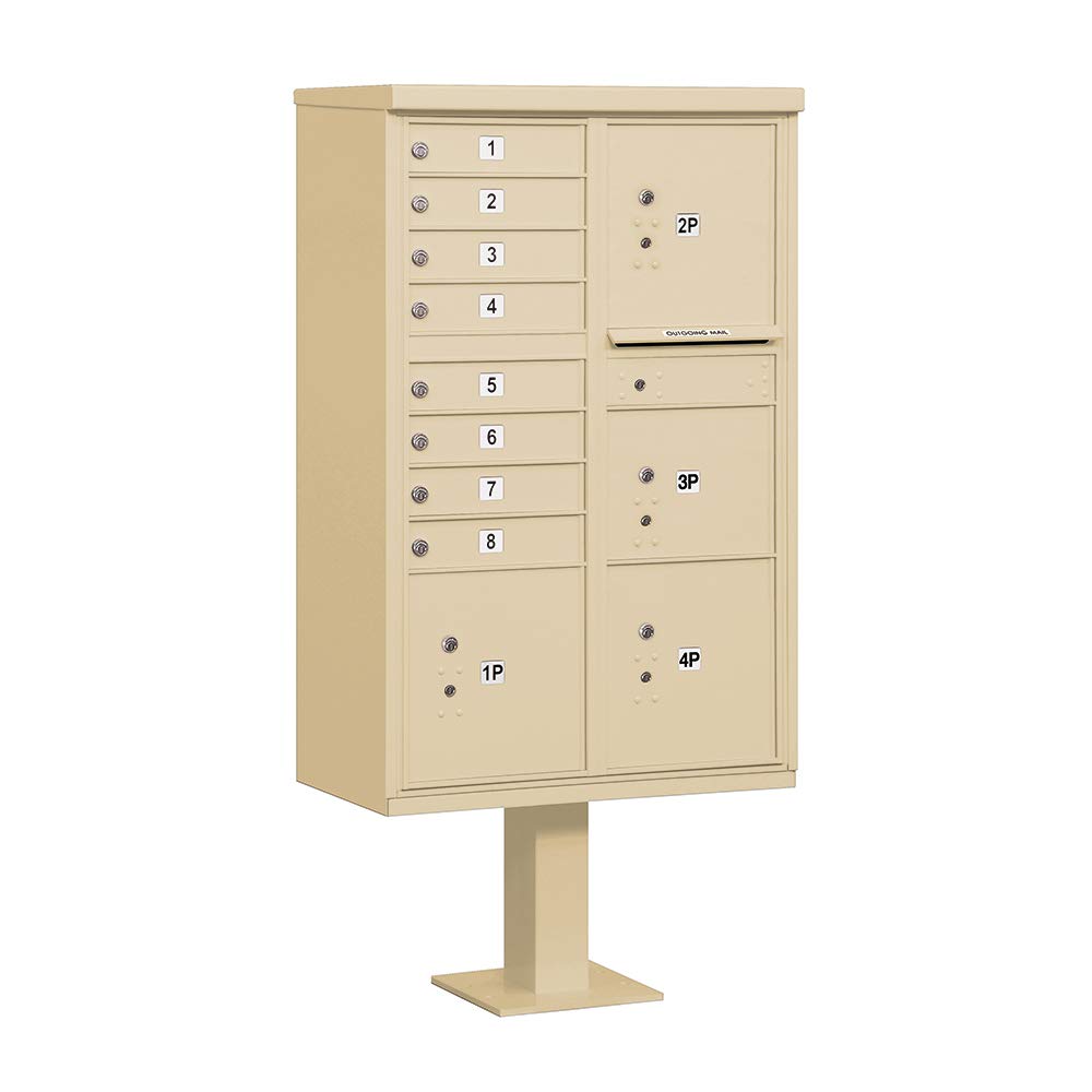 Cluster Box Unit with 8 Doors and 4 Parcel Lockers in Sandstone with USPS Access  Type VI
