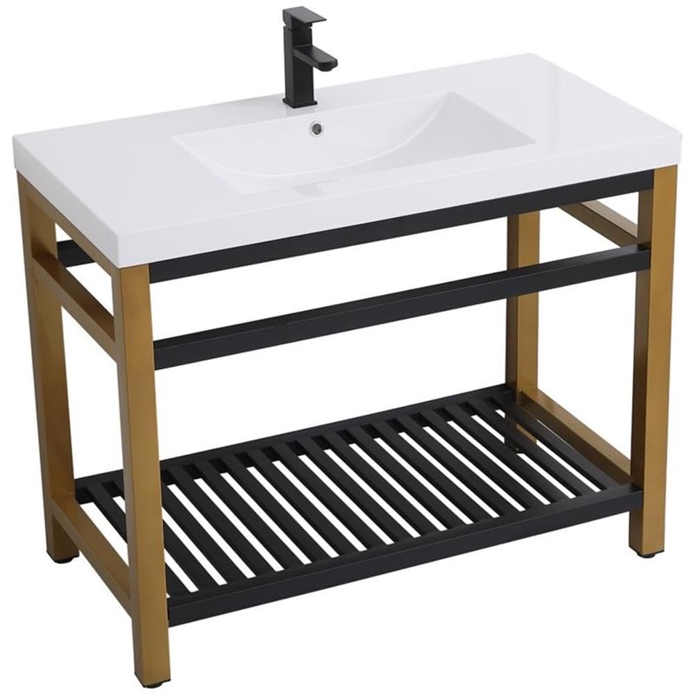 Elegant Decor Raya 42' Single Resin Top Metal Bathroom Vanity In Gold And Black