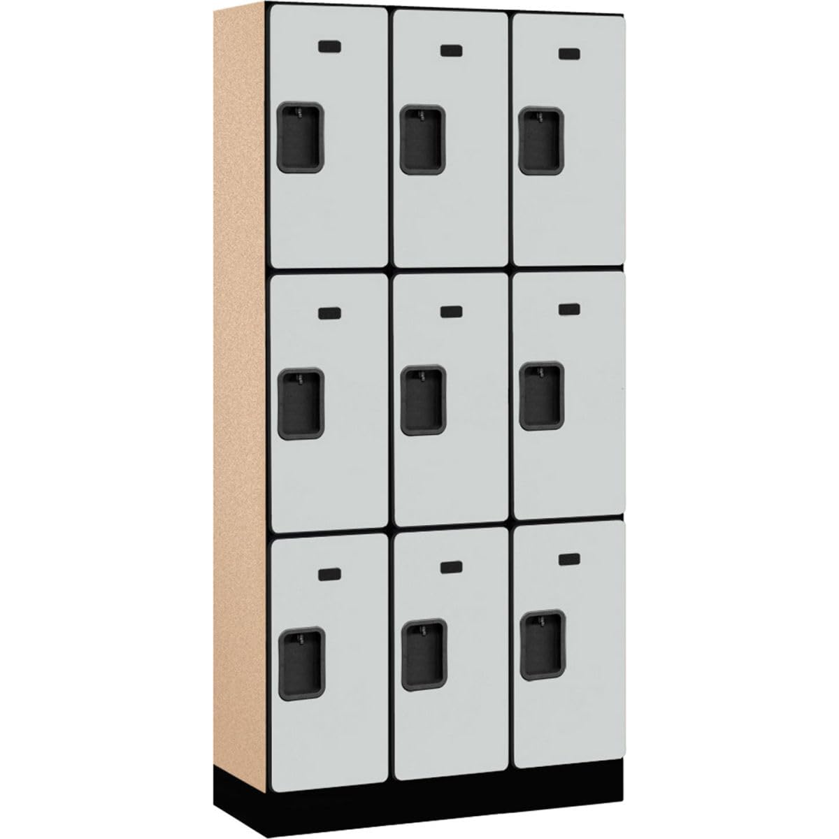 12 Wide Triple Tier Designer Wood Locker - 3 Wide - 6 Feet High - 15 Inches Deep - Gray