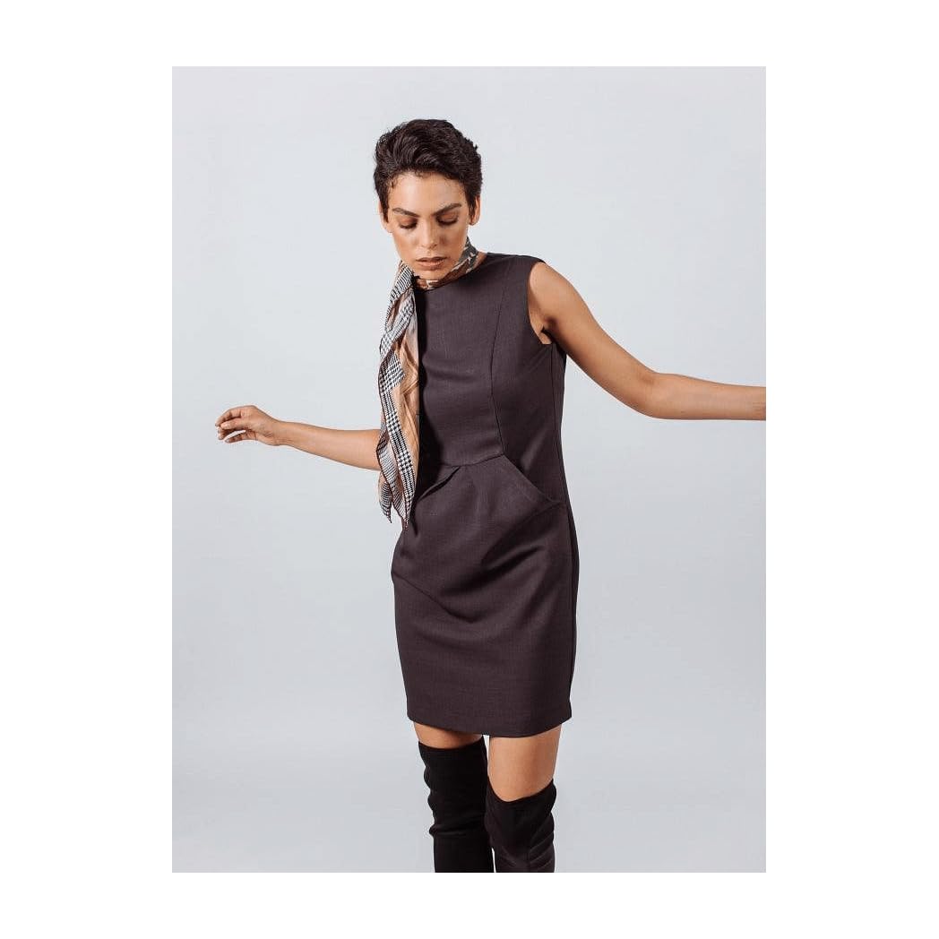 LE REUSSI Dress pleated with pockets /charcoal  - Size: M, Made in USA.
