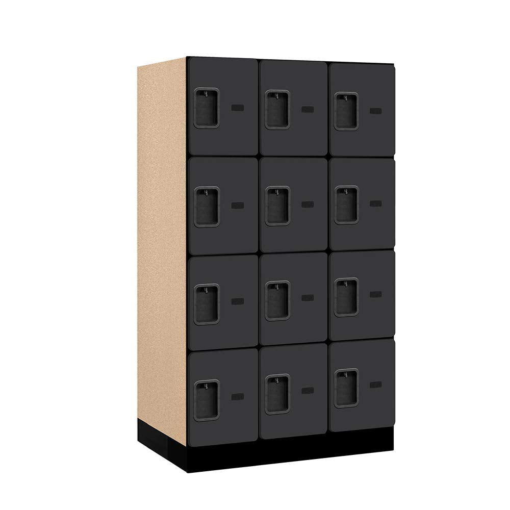 12 Wide Four Tier Designer Wood Locker - 3 Wide - 5 Feet High - 21 Inches Deep - Black