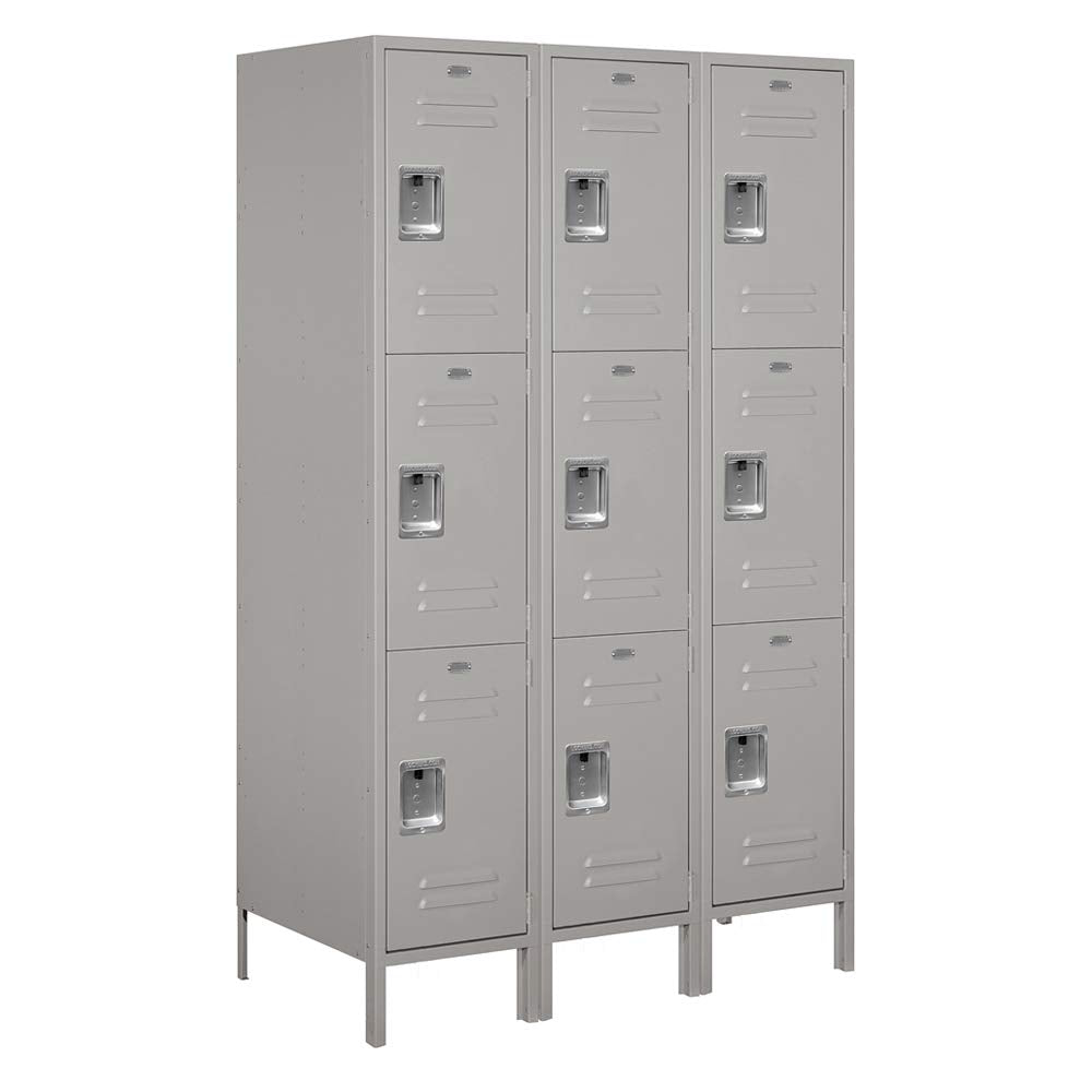 18 Wide Triple Tier Standard Metal Locker - 3 Wide - 6 Feet High - 21 Inches Deep - Gray - Assembled