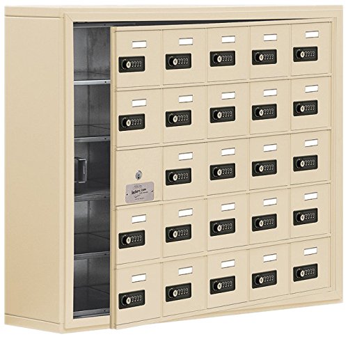 Surface Mounted Cell Phone Storage Locker with 25 A Doors (24 usable) in Sandstone - Resettable Combination Locks