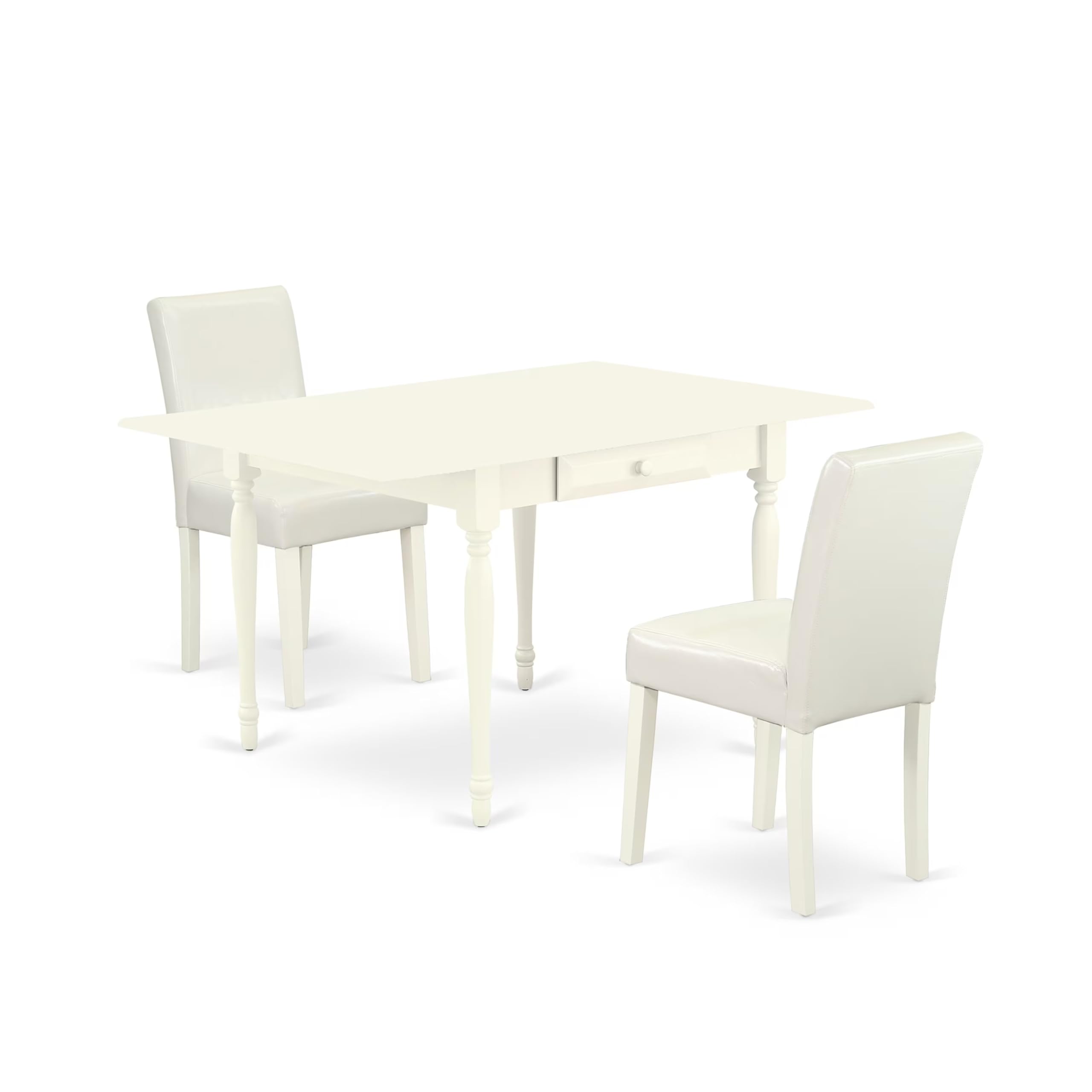 1MZAB3-LWH-64 3Pc Dining Set - Rectangular Table and 2 Parson Chairs - Linen White Color