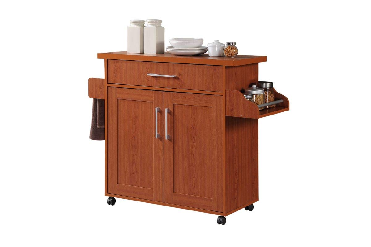 Hodedah Kitchen Island with Spice Rack plus Towel Holder in Cherry