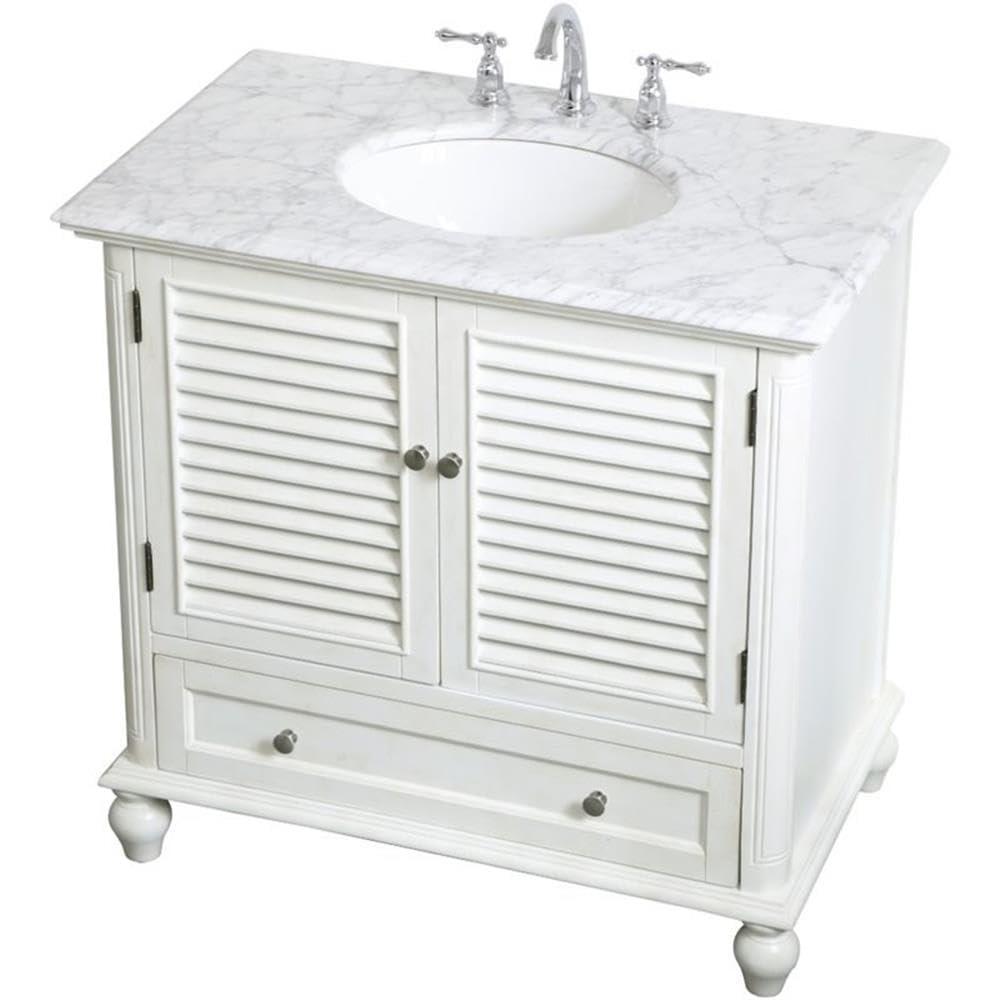 Elegant Decor Rhodes 36' Single Marble Top Bathroom Vanity In Antique White