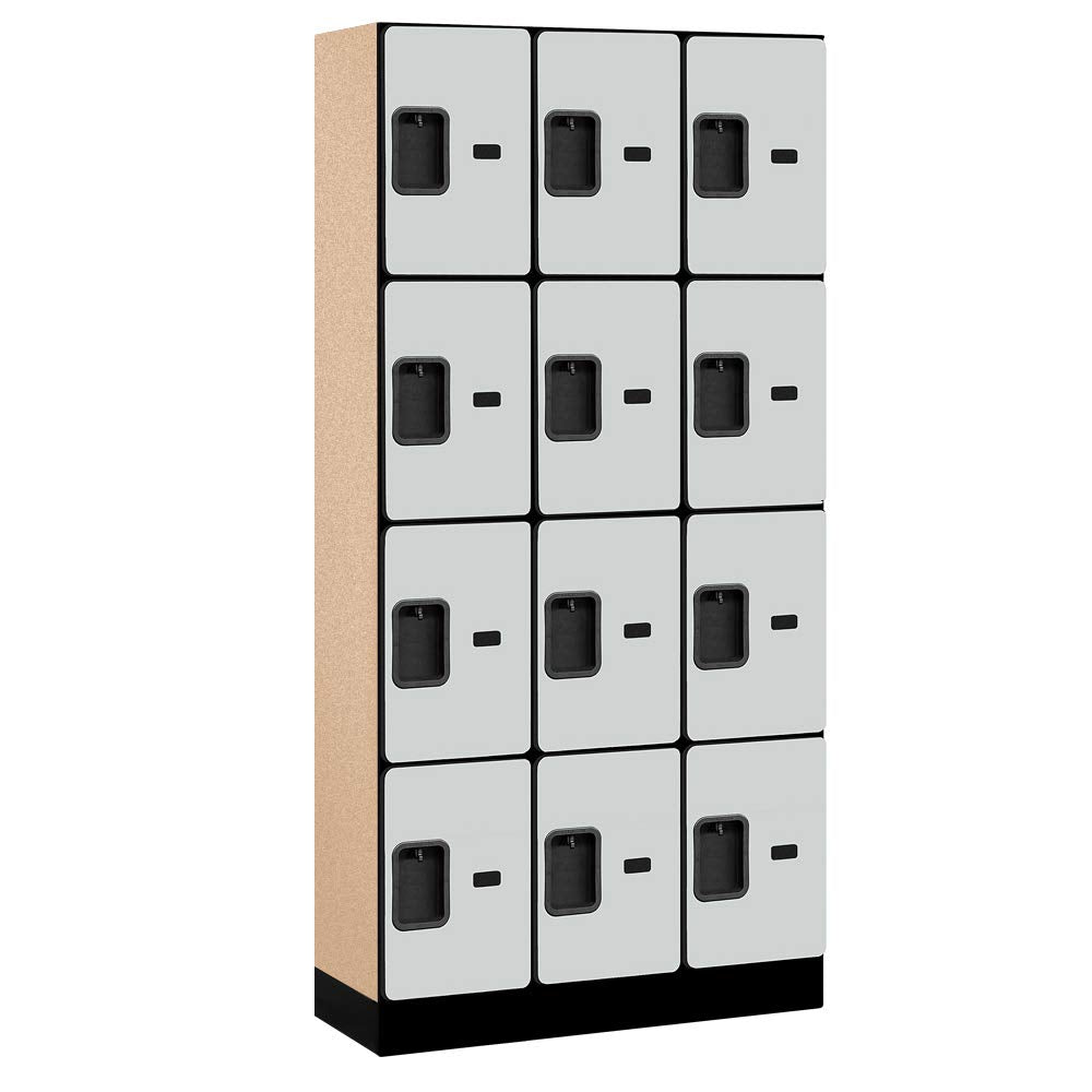 12 Wide Four Tier Designer Wood Locker - 3 Wide - 6 Feet High - 15 Inches Deep - Gray