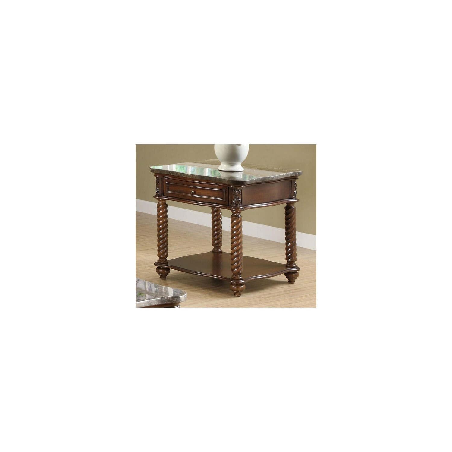 Mahogany End Table With Marble Tabletop, Brown