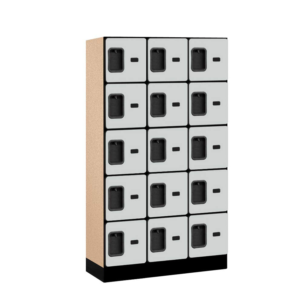 12 Wide Five Tier Box Style Designer Wood Locker - 3 Wide - 5 Feet High - 15 Inches Deep - Gray