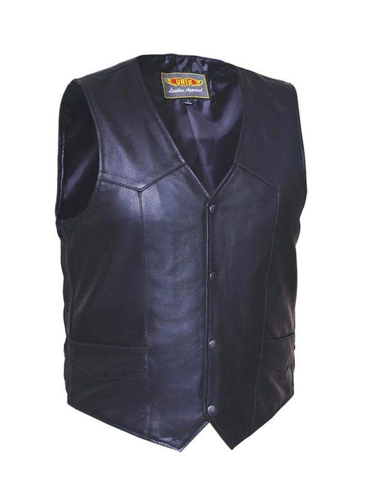 Mens Premium Leather Plain side Motorcycle Vest,Black,Size - 5XL