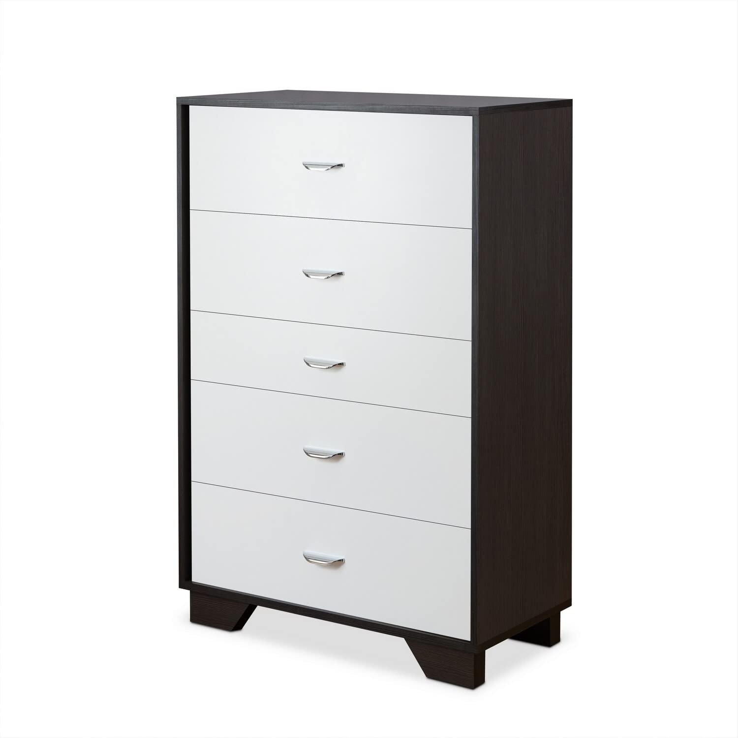 Wooden Chest with Five Drawers, White & Espresso Brown