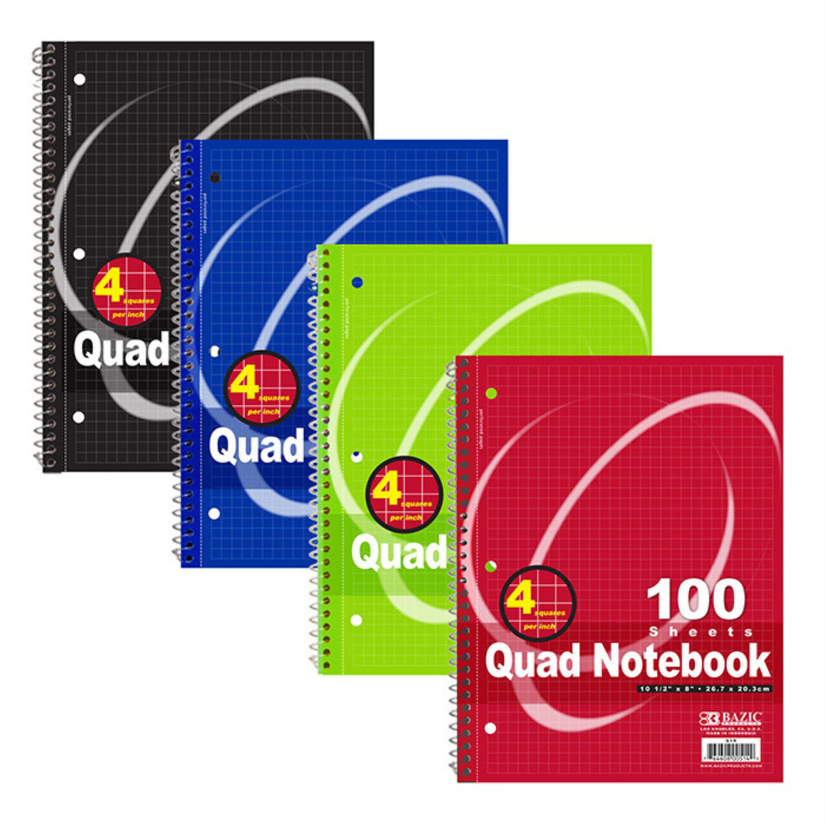 Bazic 100 Ct. Quad-Ruled 4-1' Spiral Notebook