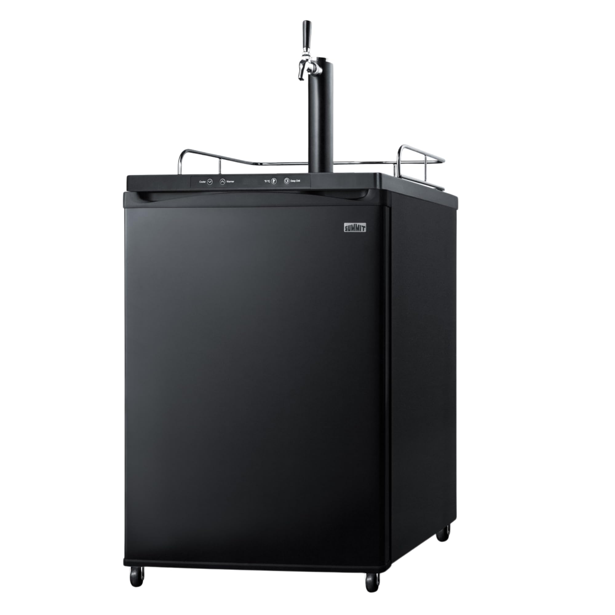 Freestanding residential beer dispenser, auto defrost with digital thermostat, 2.5 lb. CO2 tank, and single tap kit in black exterior finish