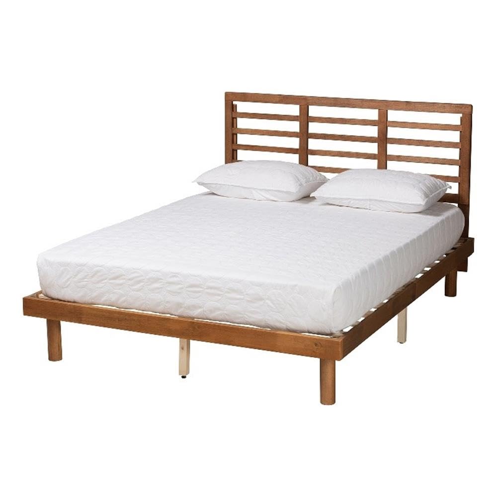 Baxton Studio Lucine Mid-Century Modern Ash Walnut Finished Wood Full Size Platform Bed