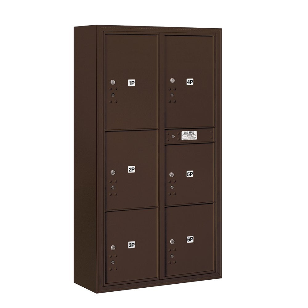 Maximum Height Surface Mounted 4C Horizontal Parcel Locker with 6 Parcel Lockers in Bronze with Private Access