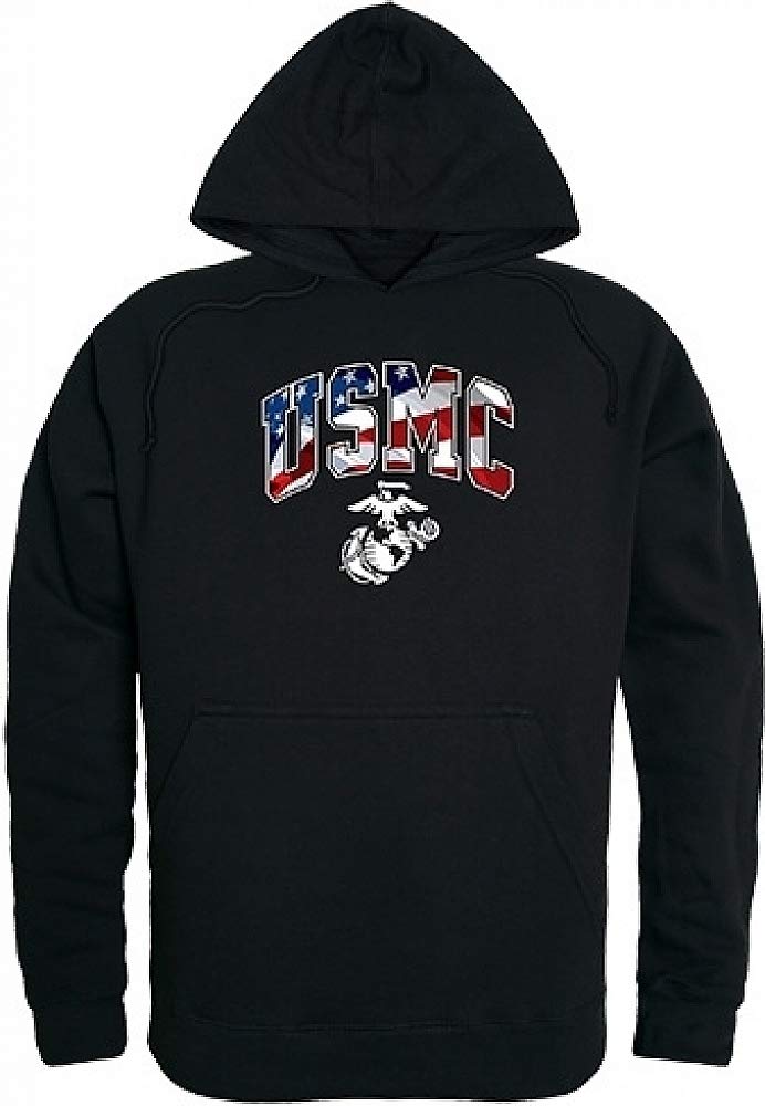 Graphic Pullover,Flag Letr, USMC,Black, 2X