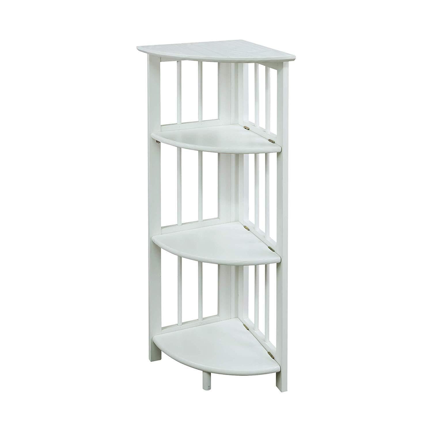 4-Shelf Corner Folding Bookcase-White