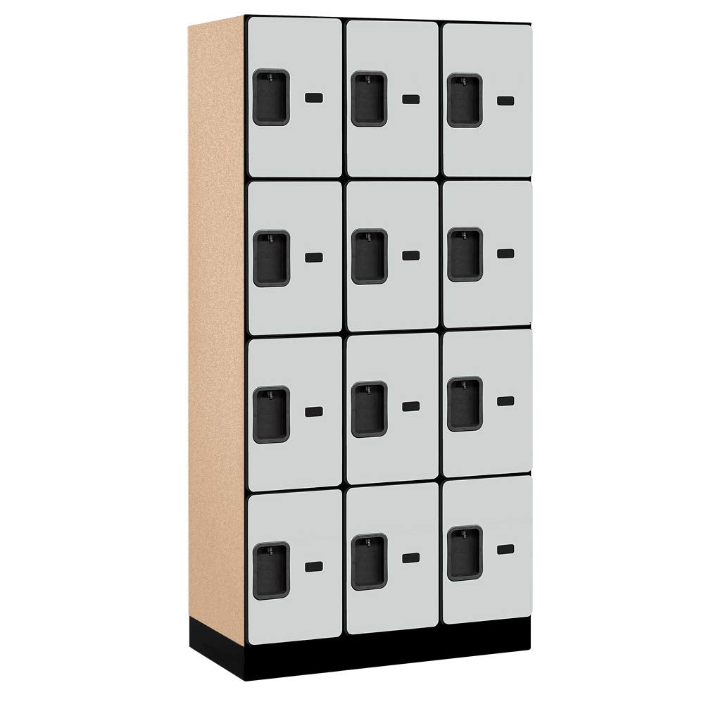 12 Wide Four Tier Designer Wood Locker - 3 Wide - 6 Feet High - 18 Inches Deep - Gray