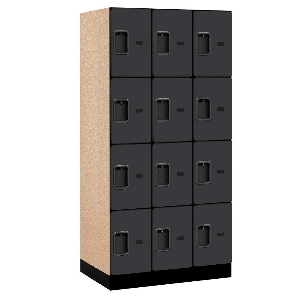 12 Wide Four Tier Designer Wood Locker - 3 Wide - 6 Feet High - 21 Inches Deep - Black
