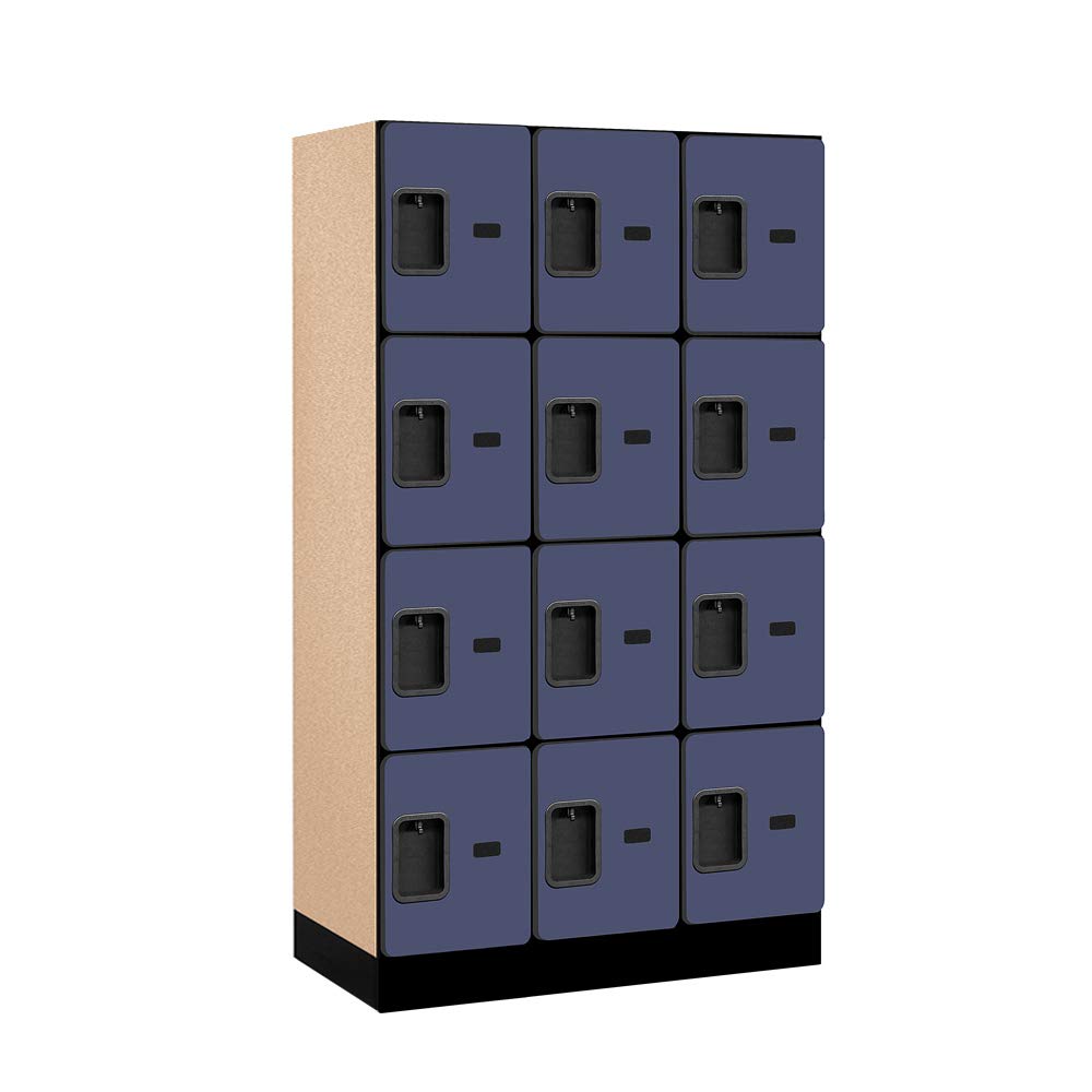 12 Wide Four Tier Designer Wood Locker - 3 Wide - 5 Feet High - 18 Inches Deep - Blue