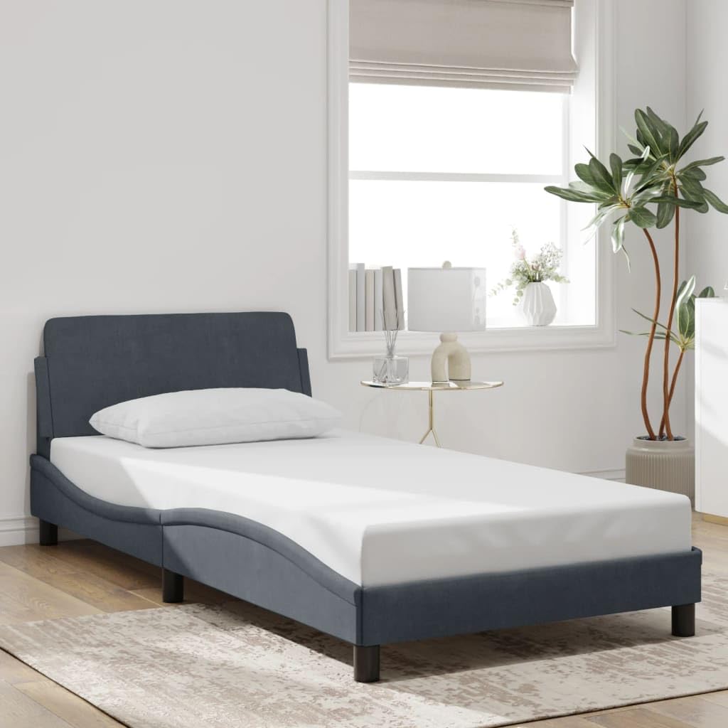 vidaXL Bed Frame with Headboard Dark Gray 39.4x79.9??Twin XL Velvet