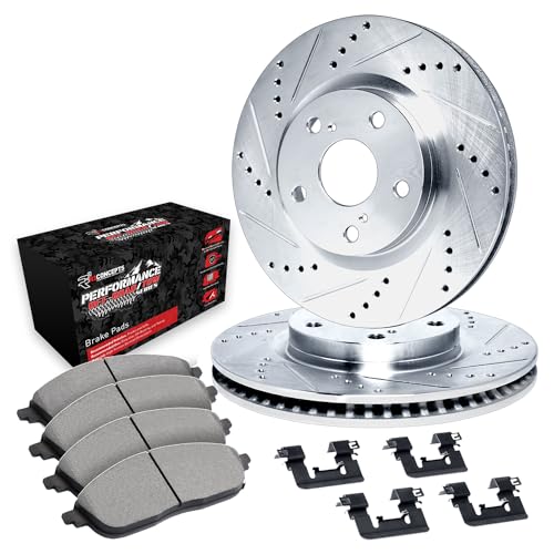 R1 Concepts Drilled and Slotted Silver Disc Brake Rotor Set with Off-Road/Tow Brake Pads and Hardware WGVH1-48020