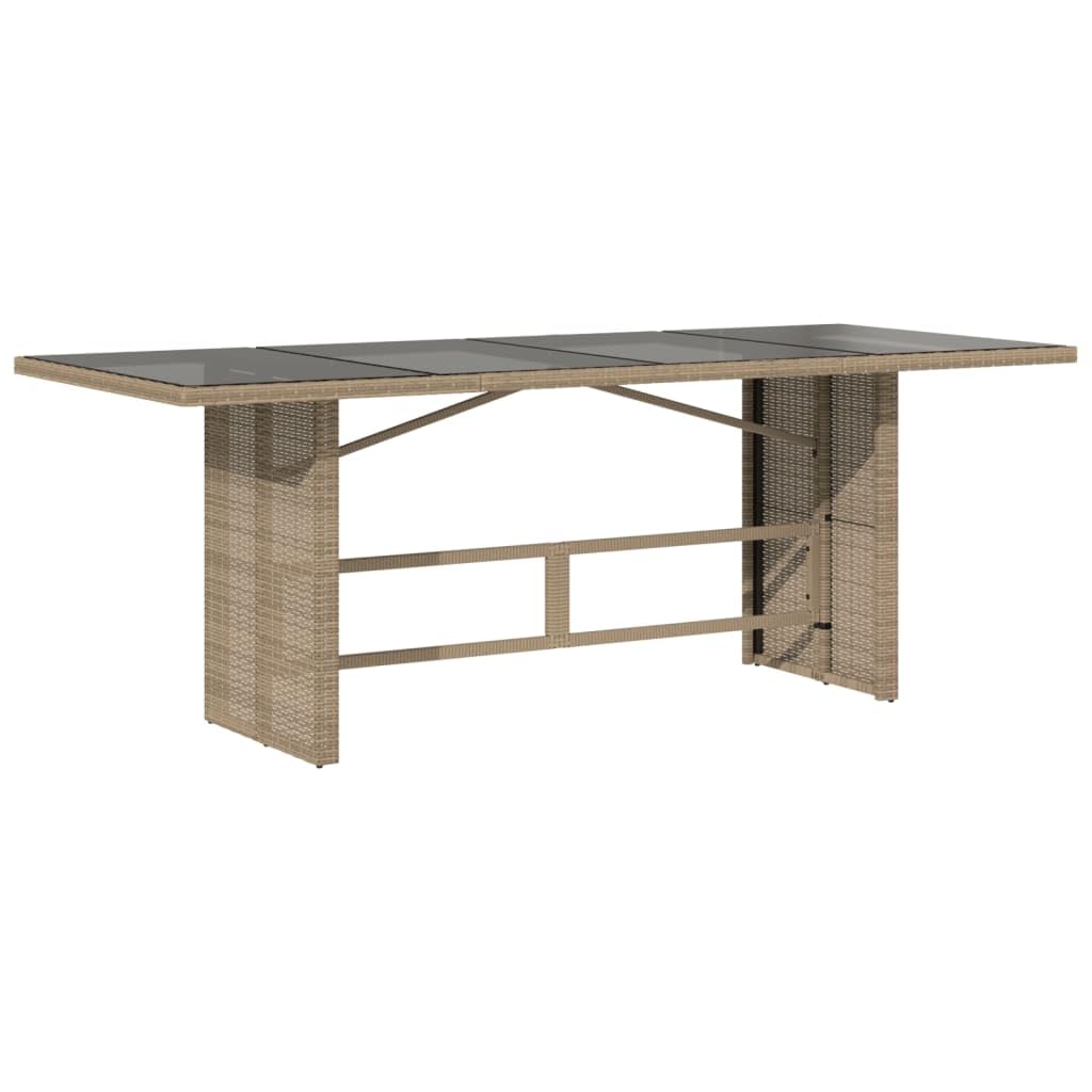 Vidaxl Patio Table - Tempered Glass Top, Pe Rattan, Powder-Coated Steel Frame, Beige 74.8'X31.5'X29.1'