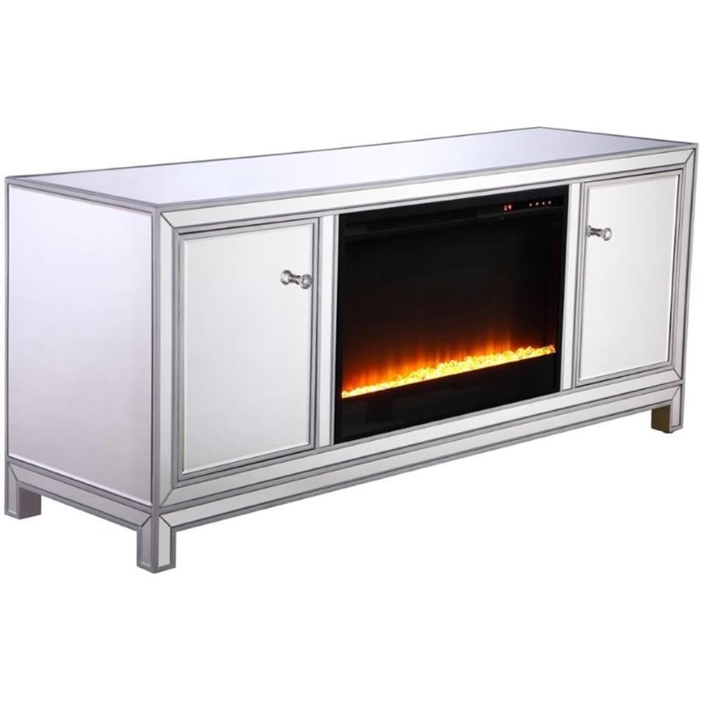 Elegant Decor Modern 60' Mirrored Crystal Fireplace Tv Stand In Antique Silver