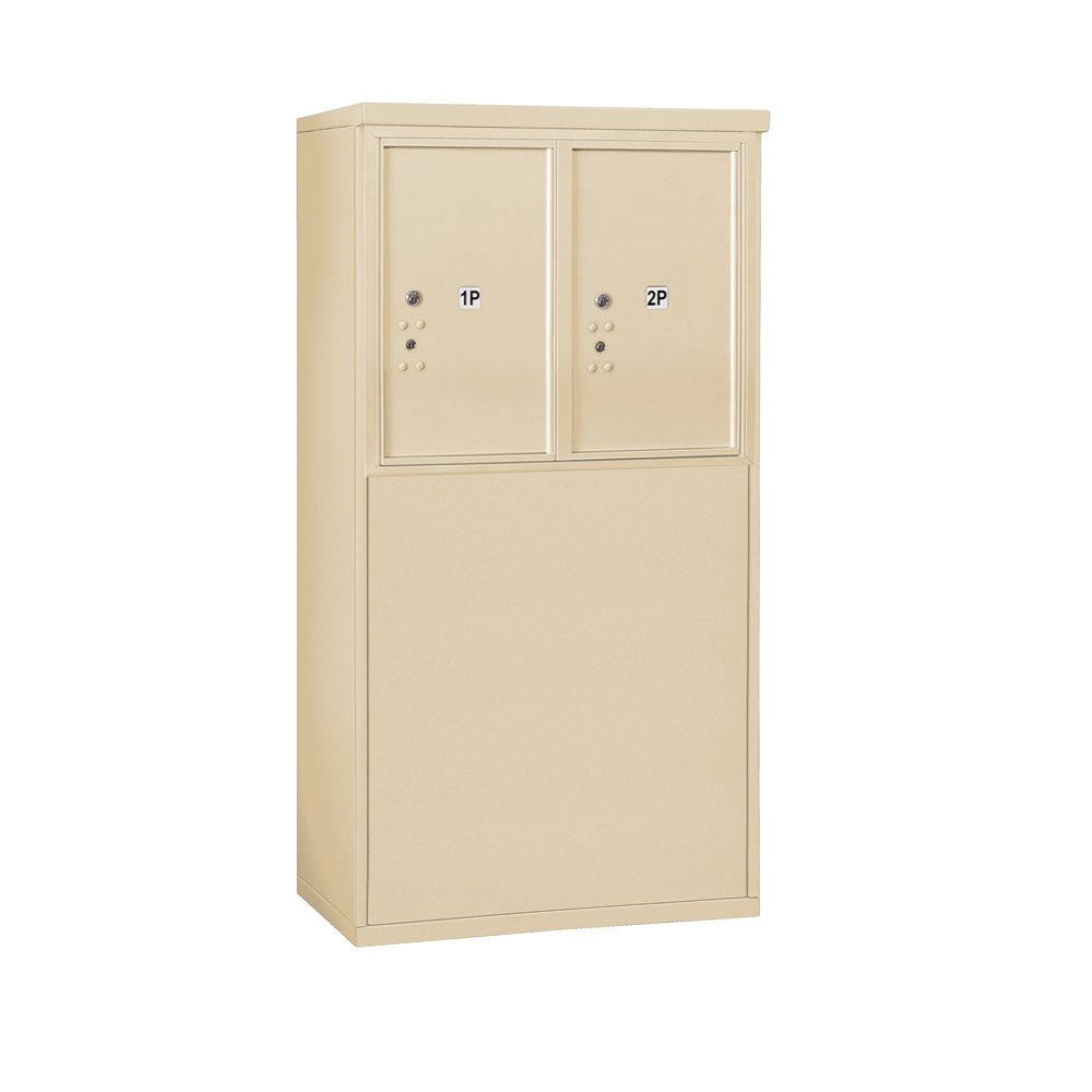 6 Door High Free-Standing 4C Horizontal Parcel Locker with 2 Parcel Lockers in Sandstone with USPS Access