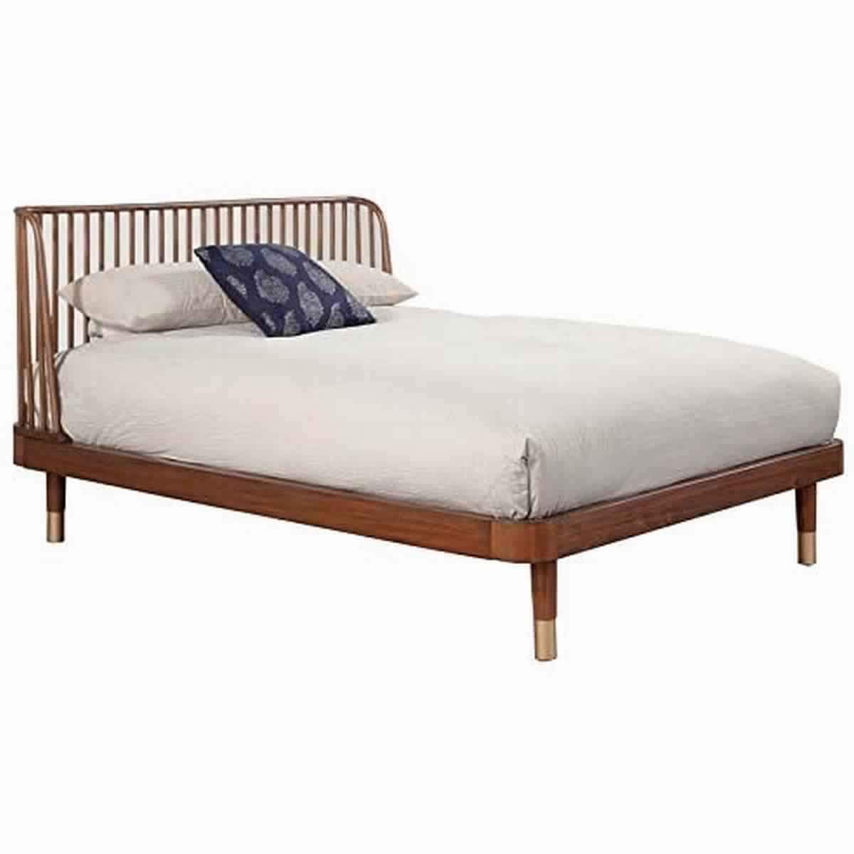 Benjara California King Platform Bed With Slat Back Rattan Headboard, Brown