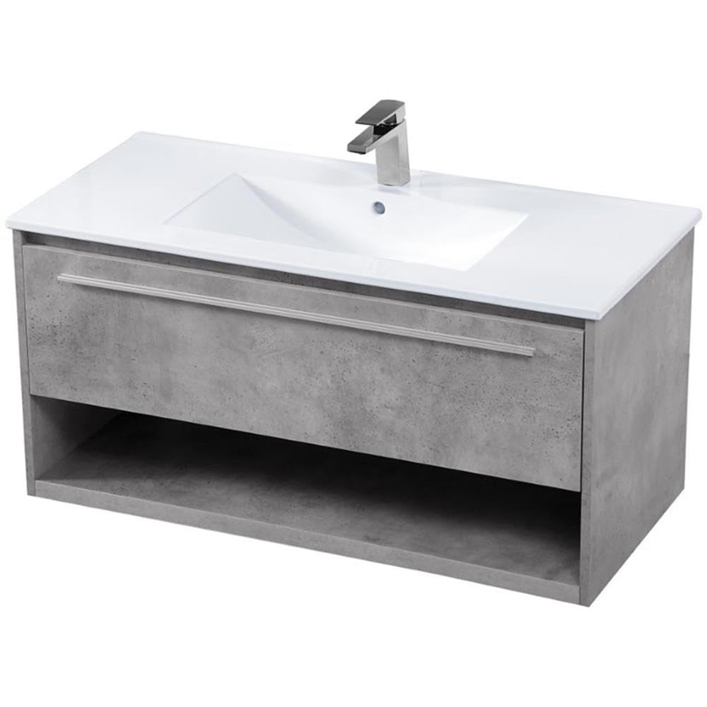 Elegant Decor Kasper 40 Single Porcelain Top Floating Bathroom Vanity In Gray