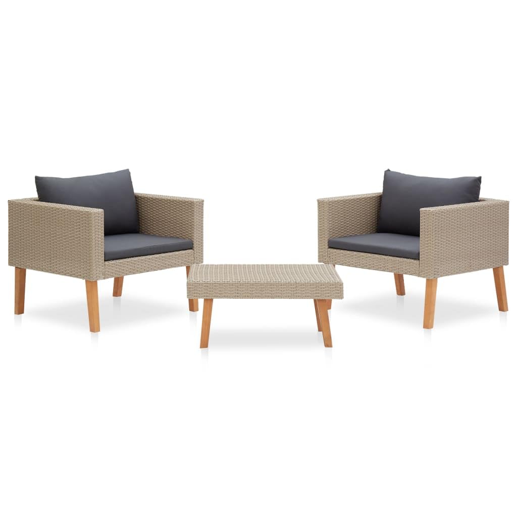 vidaXL 3 Piece Garden Lounge Set with Cushions Poly Rattan Beige