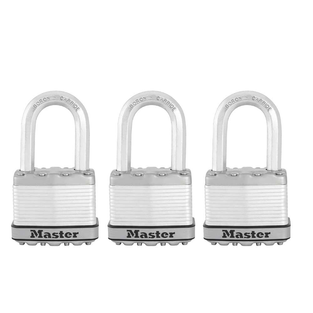 Master Lock M5Xtrilf Magnum Heavy Duty Outdoor Padlock With Key, 3 Pack Keyed-Alike,Silver