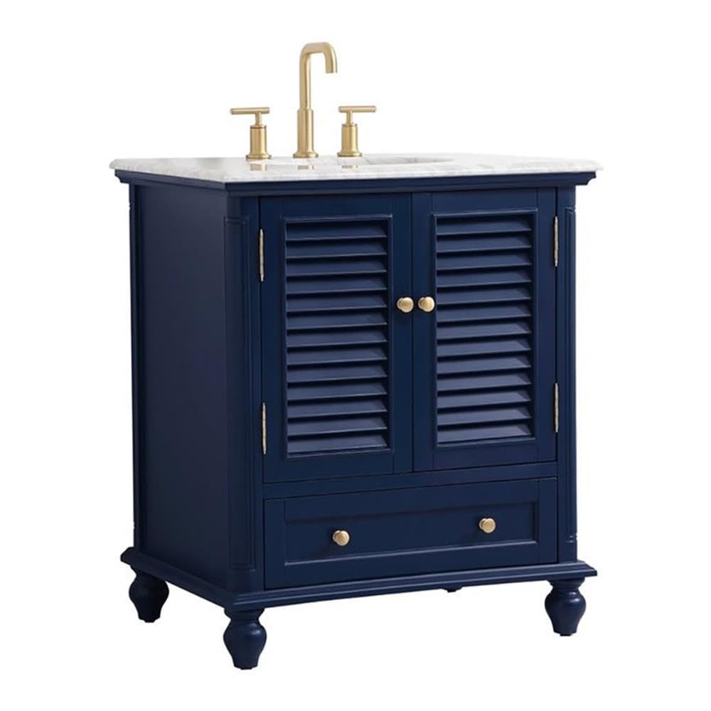 Elegant Decor Rhodes 30 Coastal Solid Wood Single Bathroom Vanity In Blue