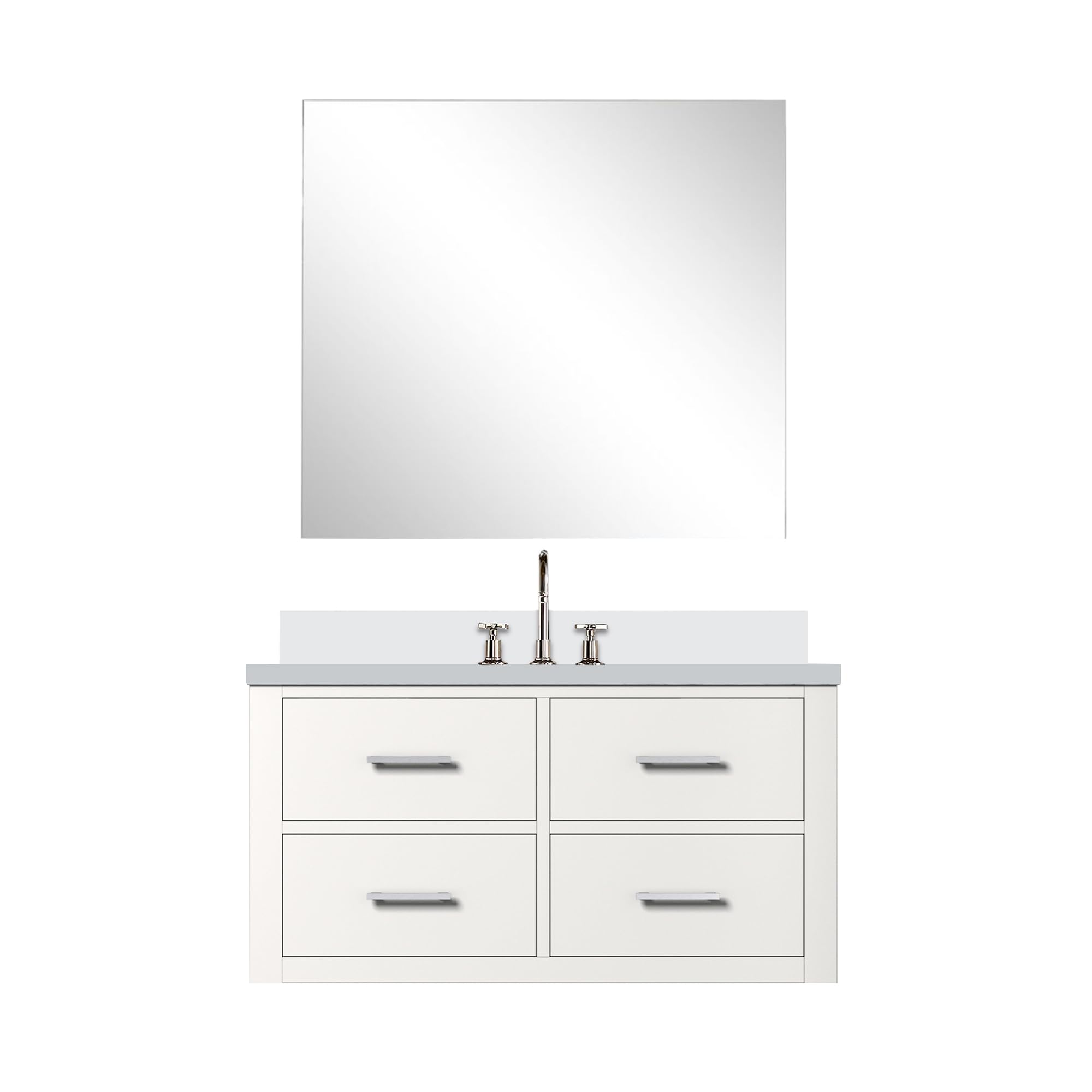 Castor 36 in W x 22 in D White Single Bath Vanity Cultured Marble Countertop, 34 in Mirror and Faucet Set