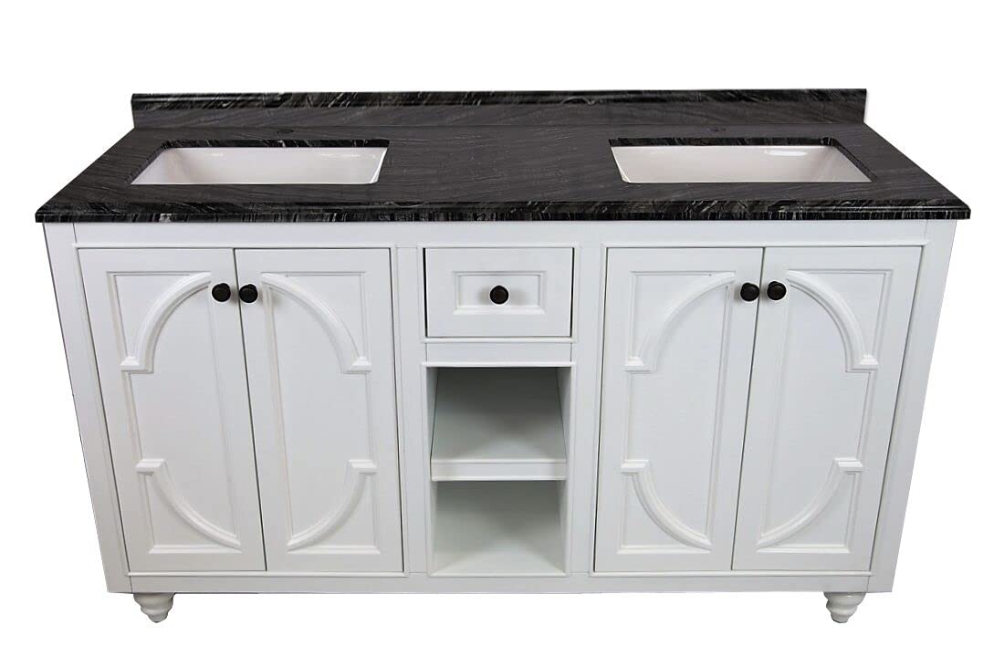 Odyssey - 60 - Maple Grey Cabinet + Black Wood Marble Countertop