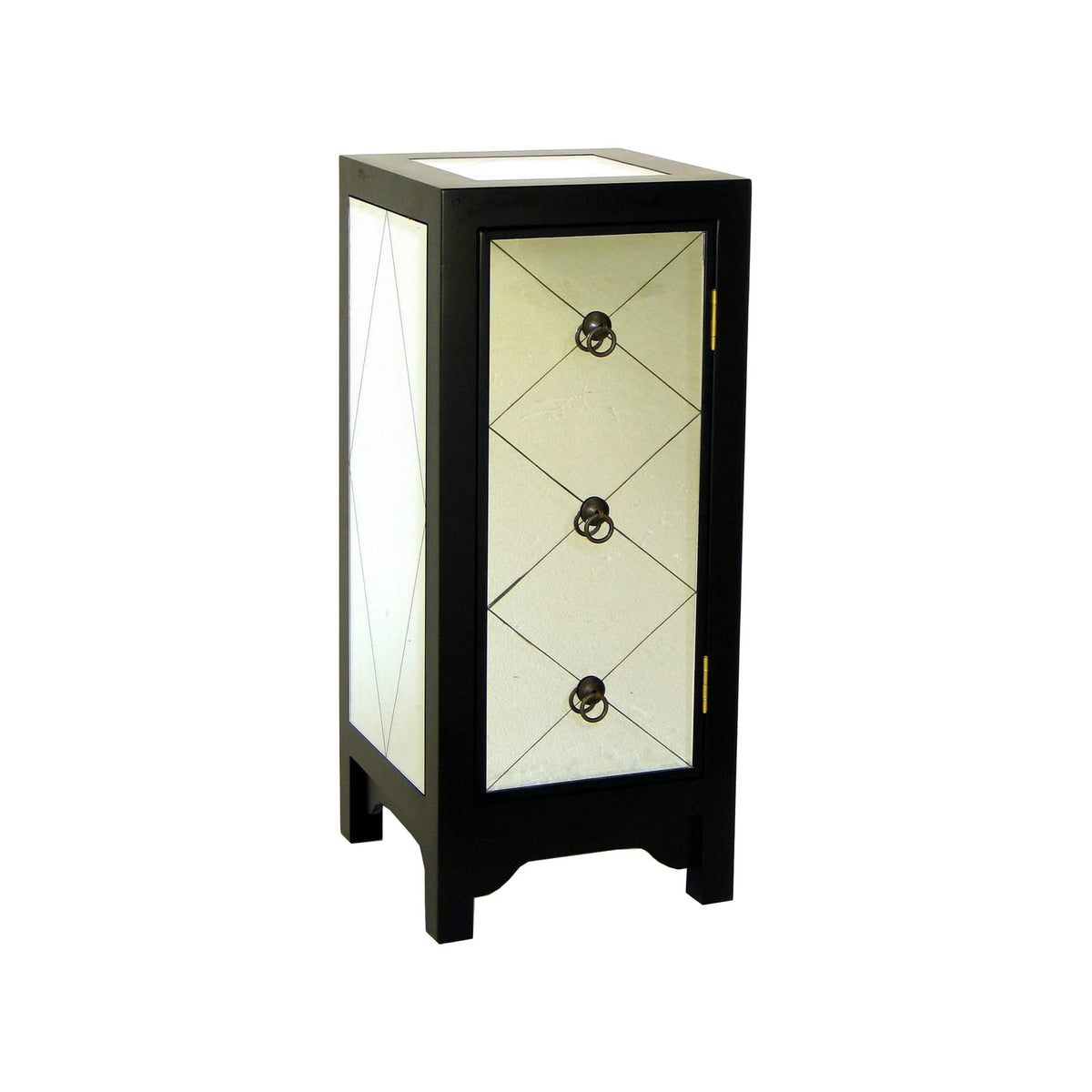 Benjara 34 Inch Wood And Mirror Storage Chest With 1 Door, Black